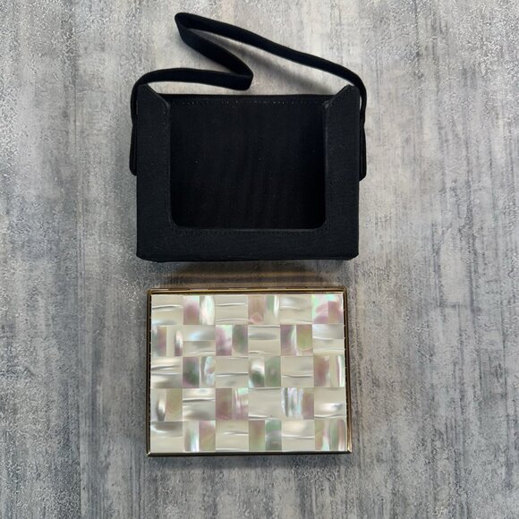 1950’s Evening Bag REME Switzerland Mother Of Pearl Gold Tone Makeup Compact - Picture 1 of 13